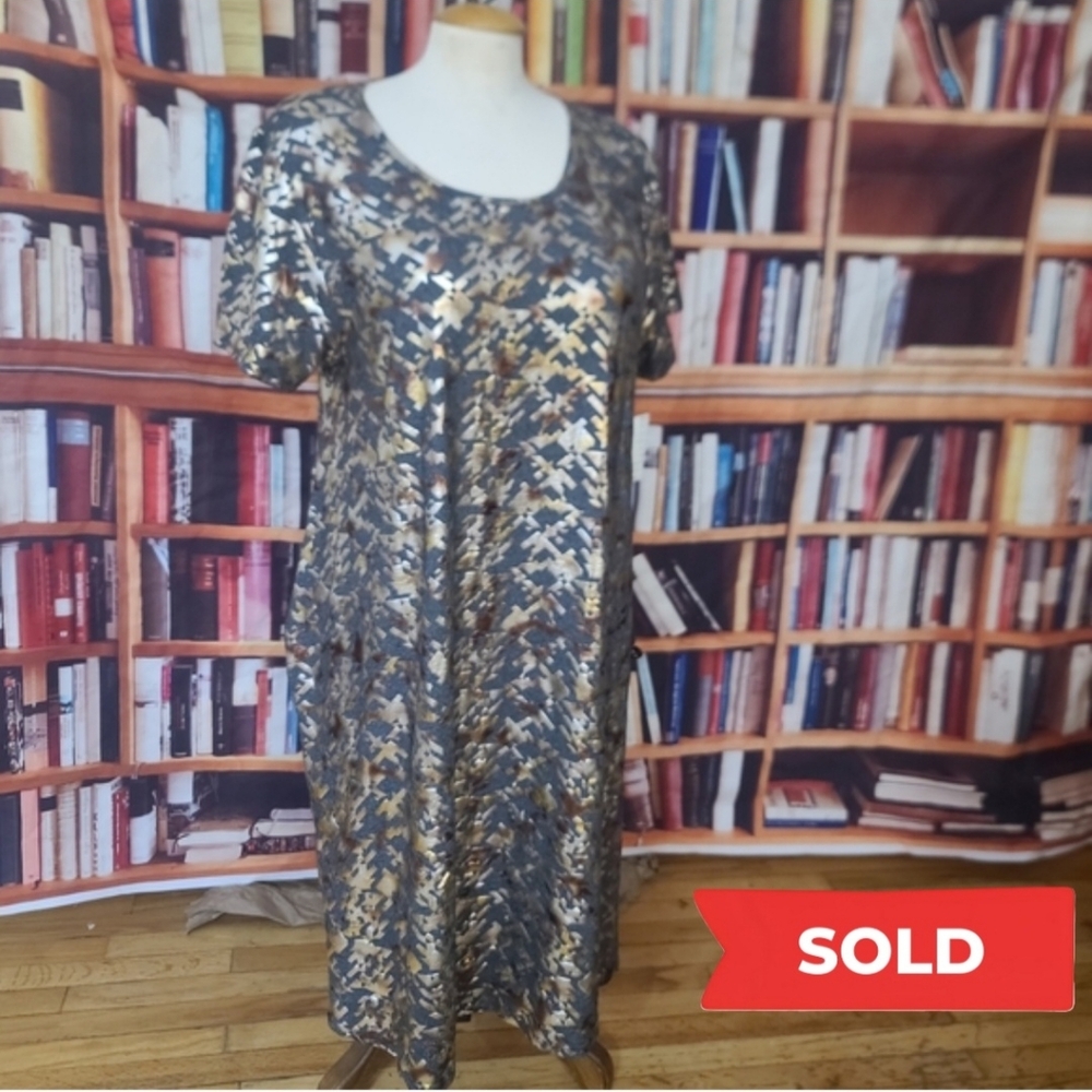 LuLaRoe Metallic Gold and Black Midi Dress